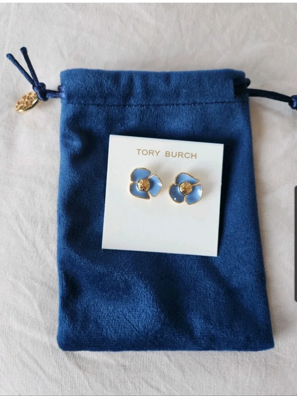 Tory Burch Blue Fleur Stud Earrings